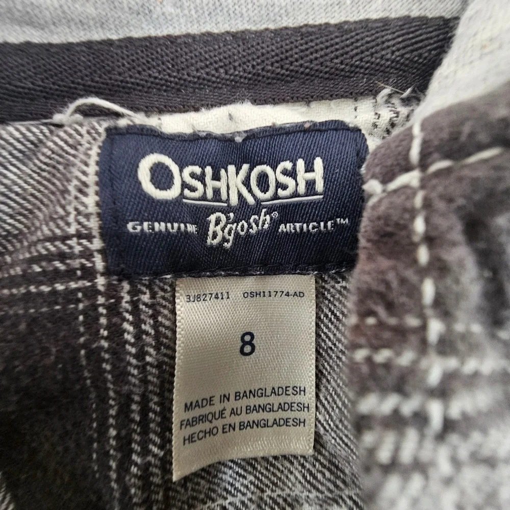 OshKosh Bgosh Boys Black White Plaid Hooded Flannel Shirt Size 8‎ OSH11774-AD